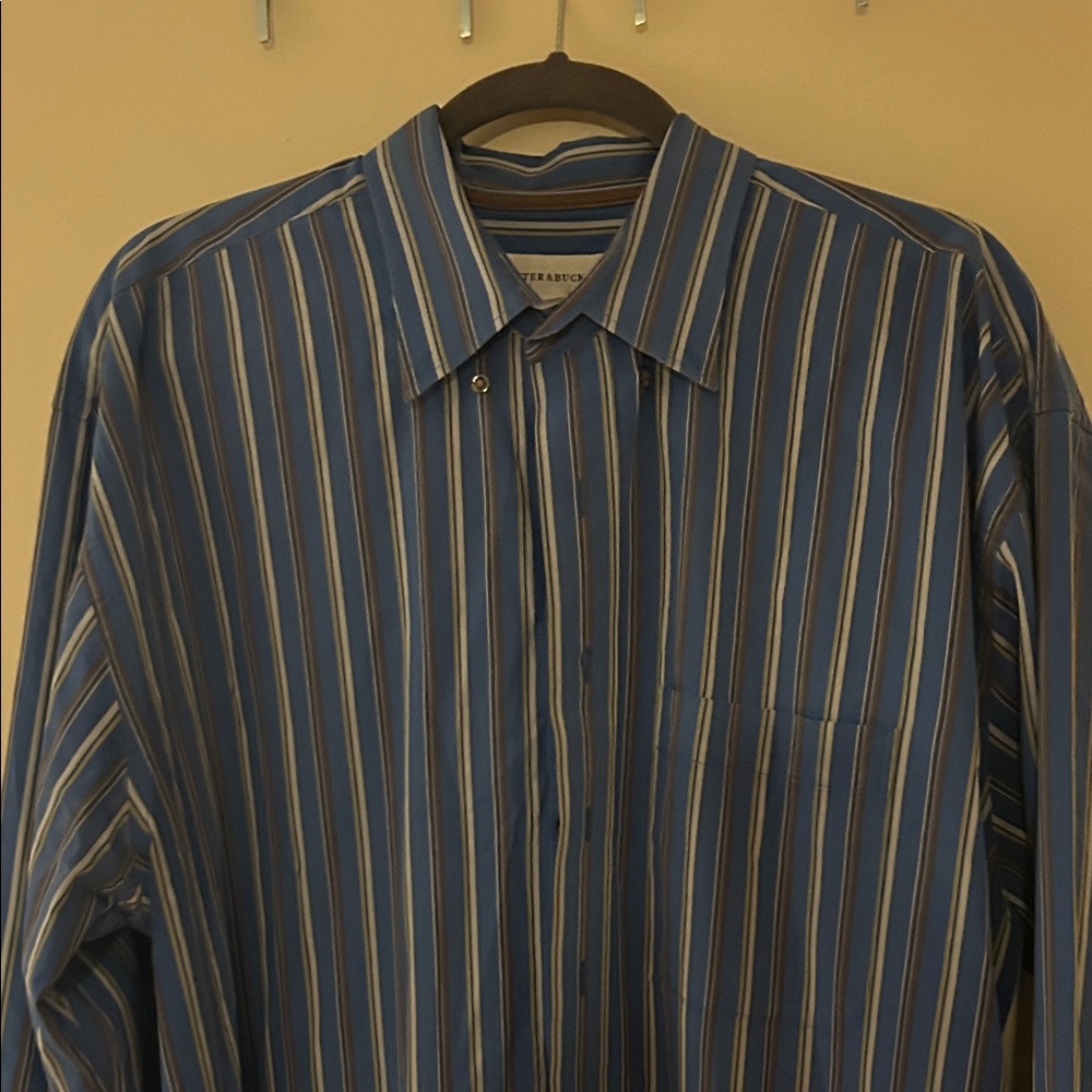 Men's Blue Striped Cutter & Buck Dress Shirt